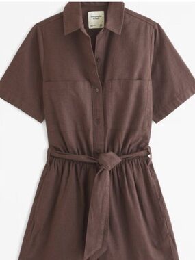Abercrombie & Fitch Dark Brown Linen-Blend Utility Romper